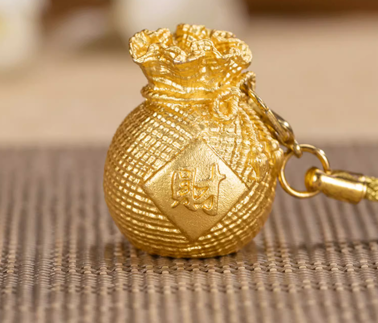 Copper handicrafts, Golden small money bag pendant handicrafts, Backpack pendants, Car pendants, Lots of wealth and happiness, Auspicious friend gifts, Free shipping-LECJAS